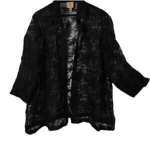 Black Sheer Floral Blouse Jacket Kasper Vintage 1X Open Front Goth Retro